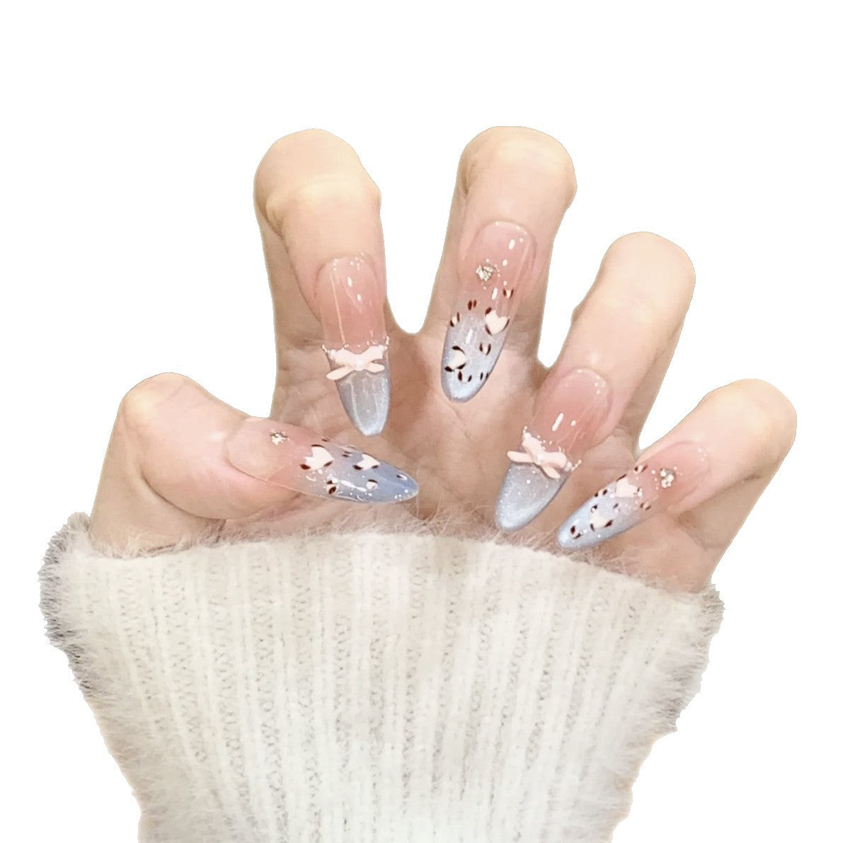 Siopsrl | Artistic Press-On Nail Design with Floral and Gemstone Accents Siopsrl