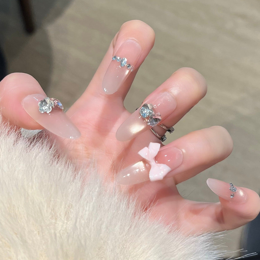 Siopsrl | Decorative Press-On Nails with Gem Accents Siopsrl