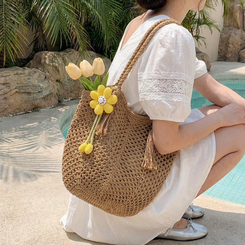 Siopsrl | Knitted Tote Bag in Boho Style with Charming Charms Siopsrl