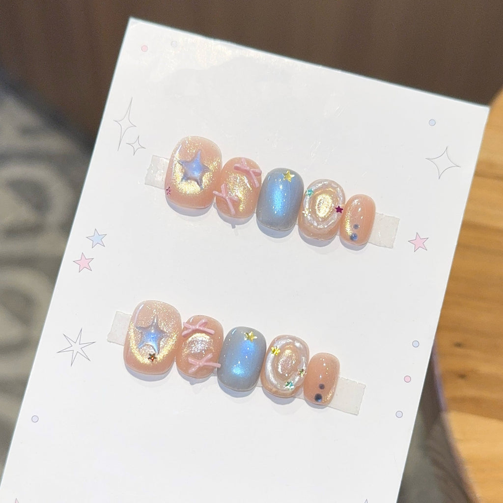 Siopsrl | Artificial Nail Set with Sparkling Star and Glitter Motifs Siopsrl