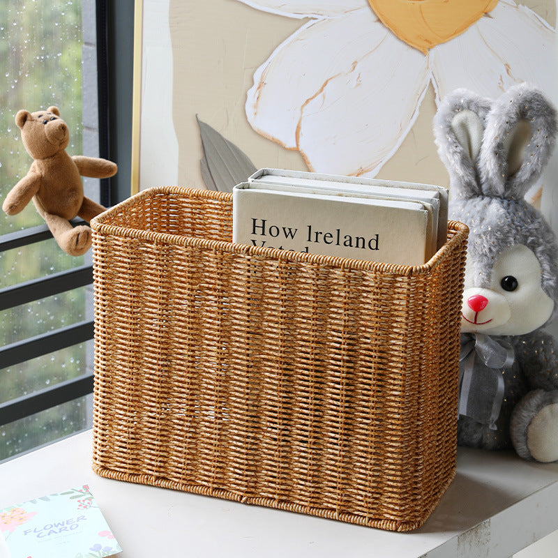 Rectangular Woven Storage Basket with Cut-Out Handles with Cutout Handles