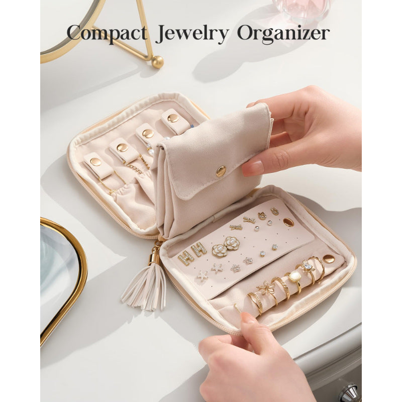 Travel Foldable Jewelry Organizer Case with Ring Rolls Earring Slots Necklace Hooks Siopsrl