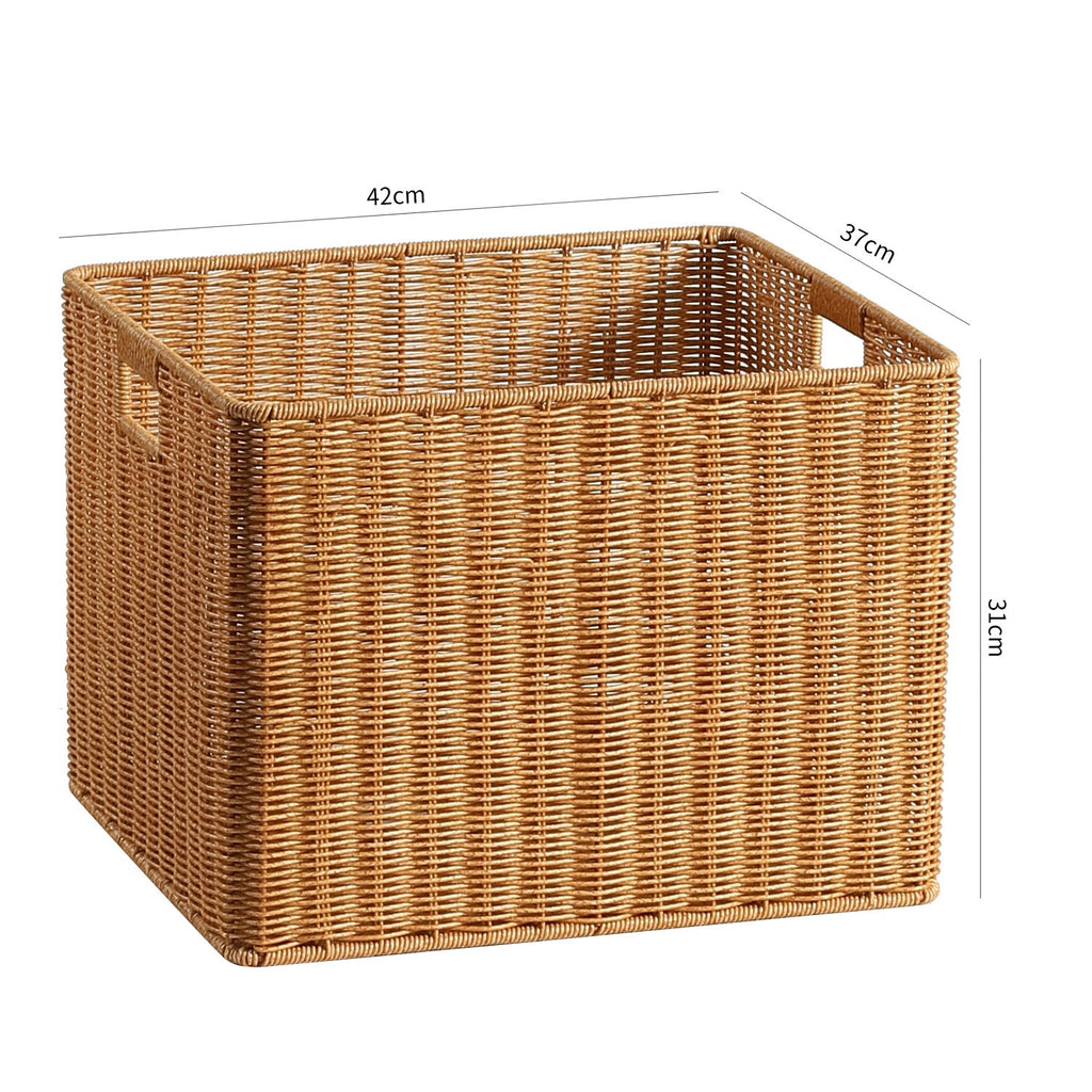 Handwoven Rectangular Storage Basket with Cut-Out Handles Siopsrl