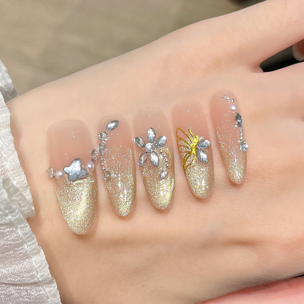 Siopsrl | Decorative Press-On Nails with Gem Accents Siopsrl