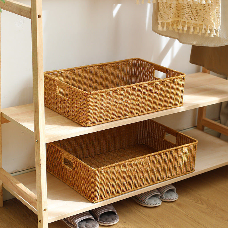 Handwoven Rectangular Storage Basket with Cut-Out Handles Siopsrl