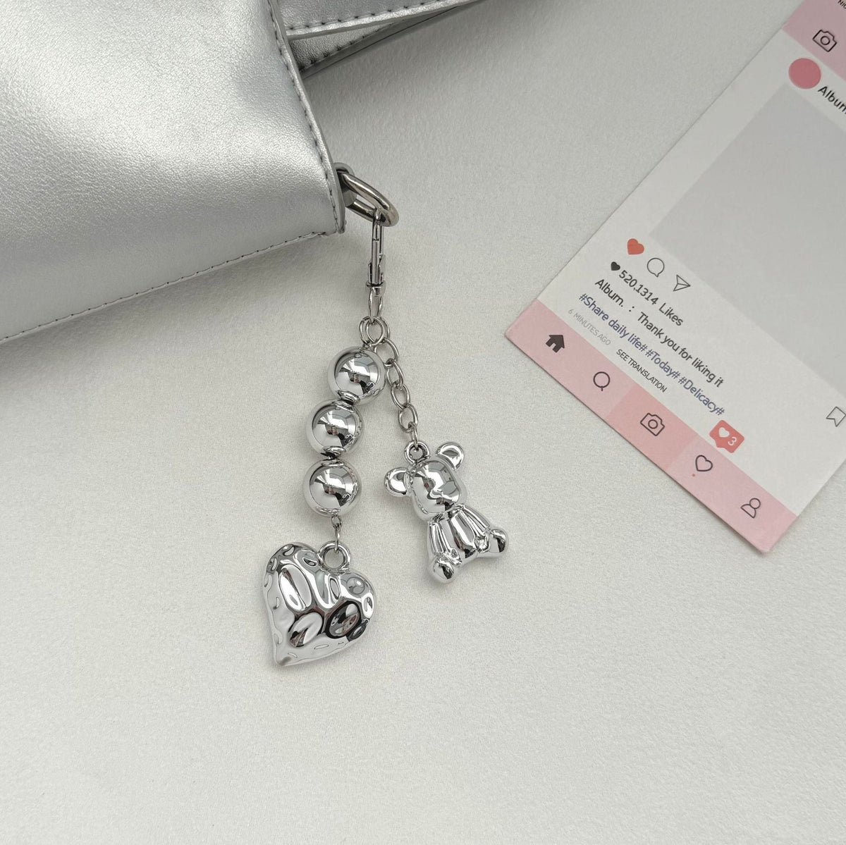Siopsrl | Playful Bear and Heart Charm Keychain Siopsrl