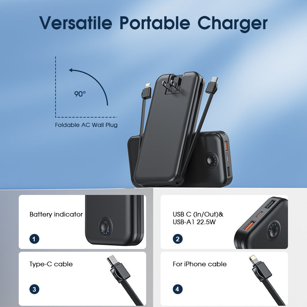Siopsrl | Power bank with integrated wall plug and fast charging Type-C function Siopsrl