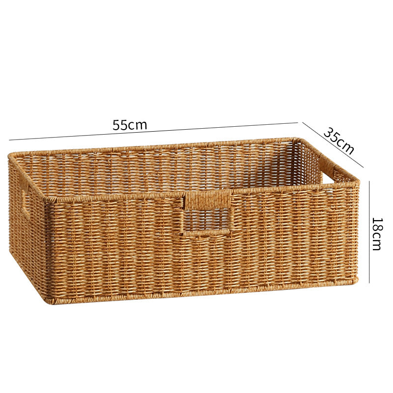 Large Handwoven Rectangular Storage Basket with Cutout Handles Siopsrl
