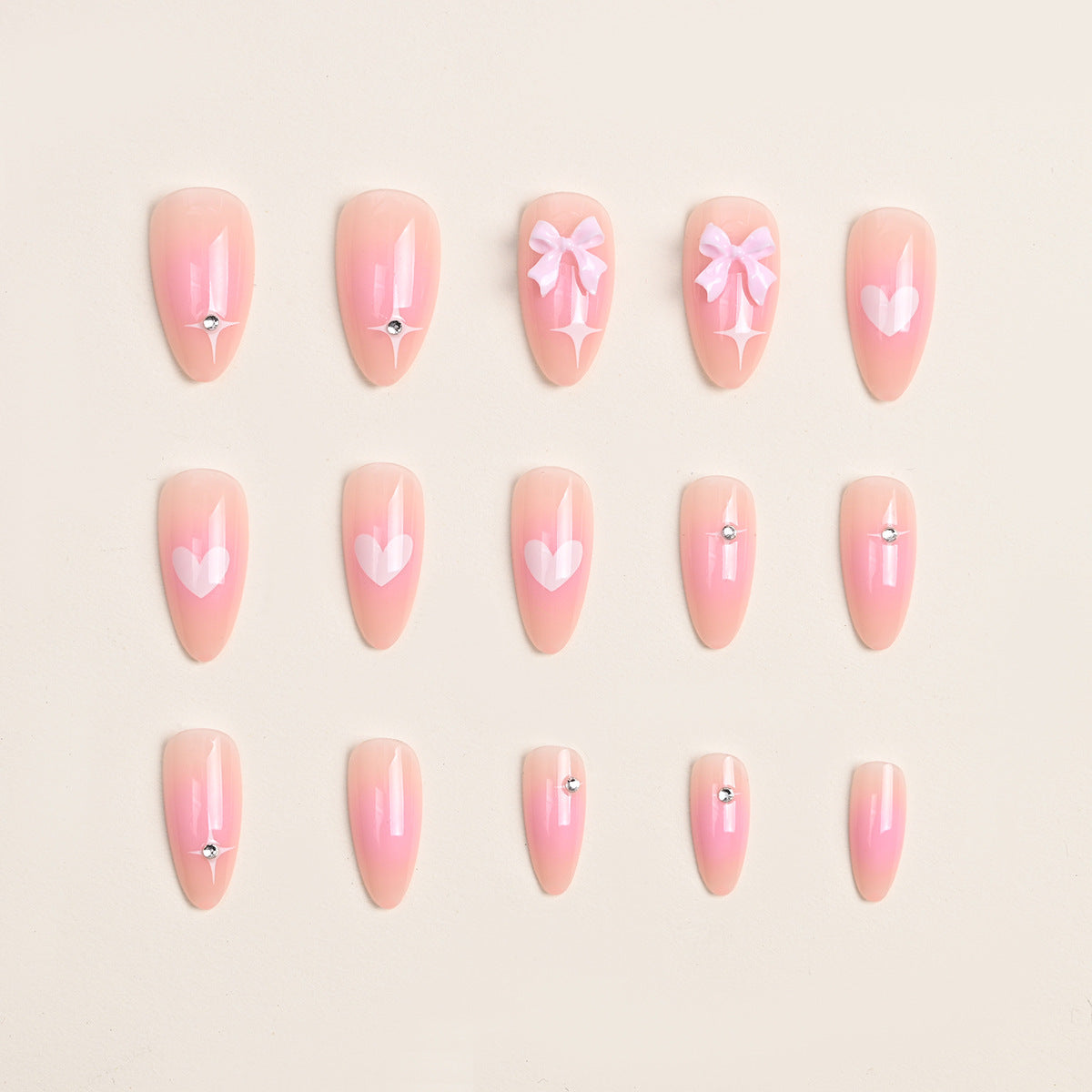 Siopsrl | Artistic Heart and Bow Detail Press-On Nails Siopsrl