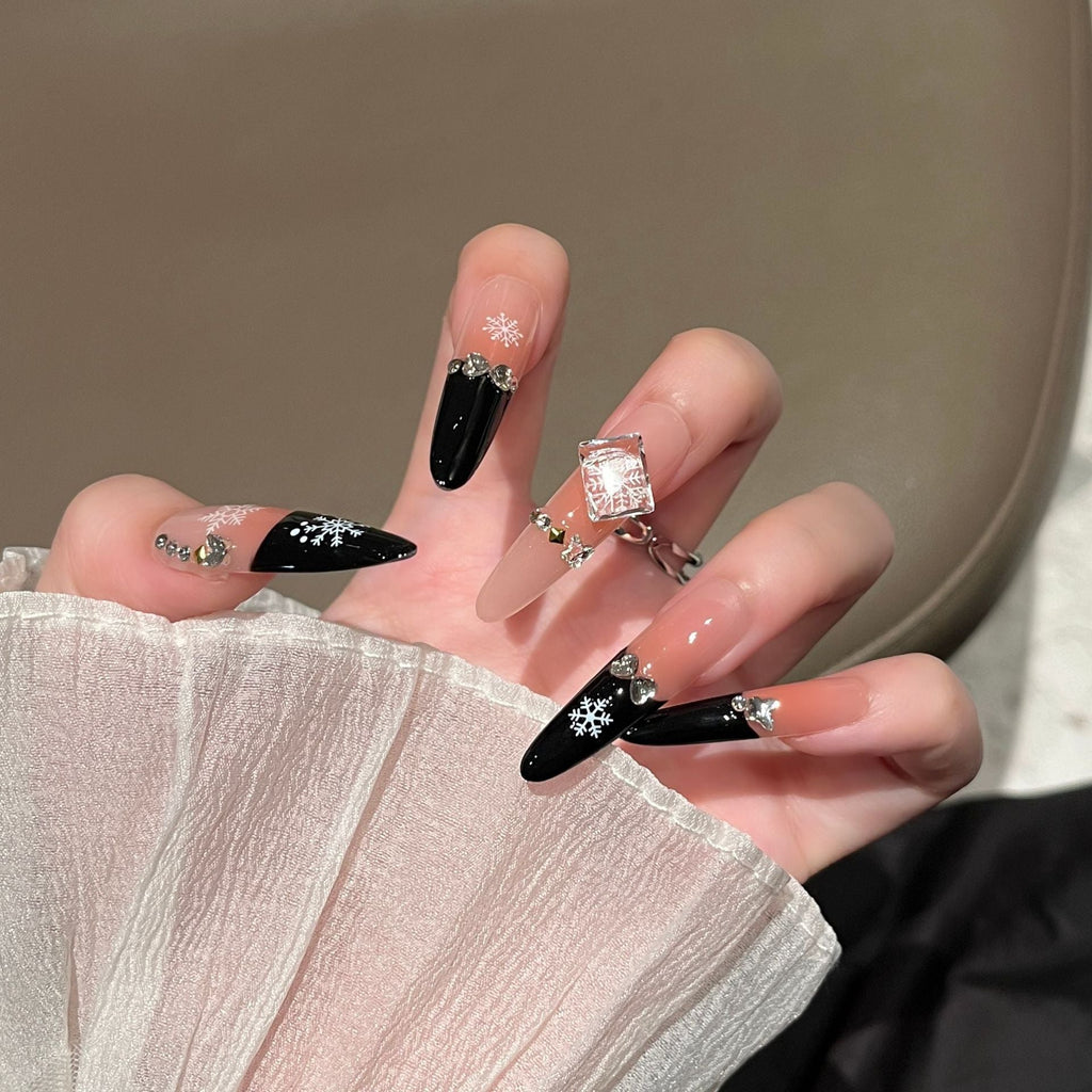 Siopsrl | Decorative Press-On Nails with Gem Accents Siopsrl