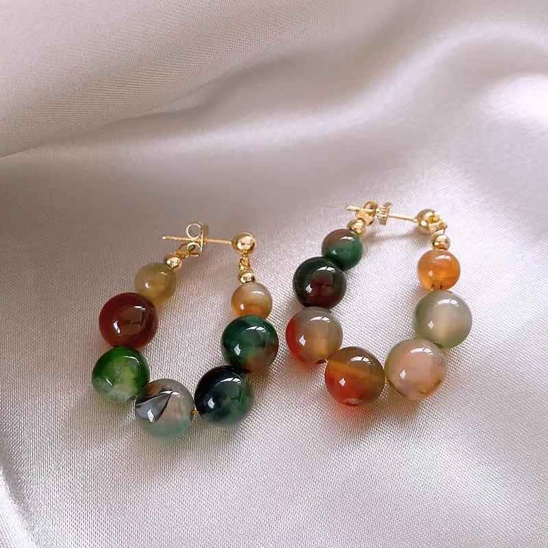 Siopsrl | Elegant Stone Beaded Hoop Earrings Siopsrl