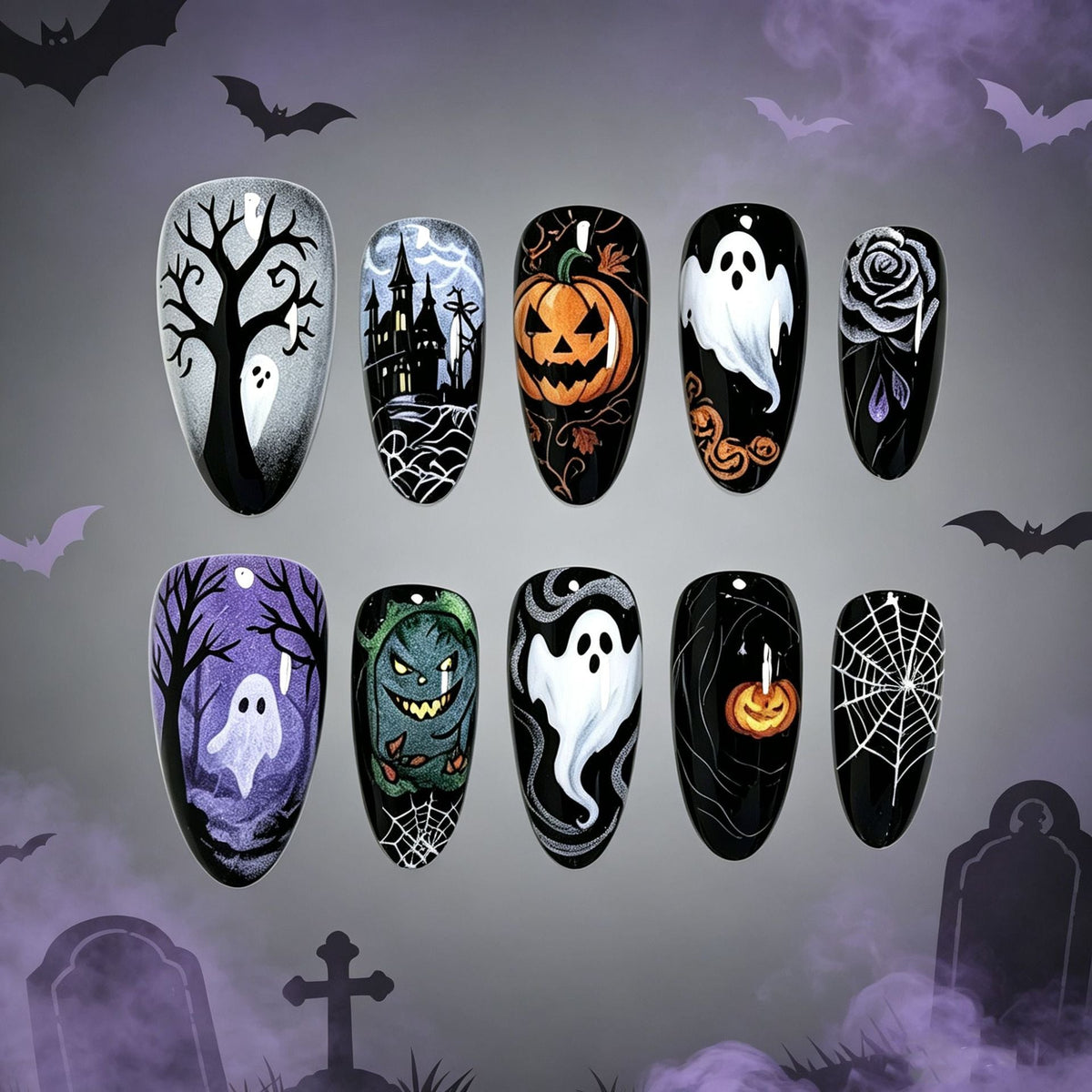 Halloween-Themed Press-On Nail Art Design Set Siopsrl