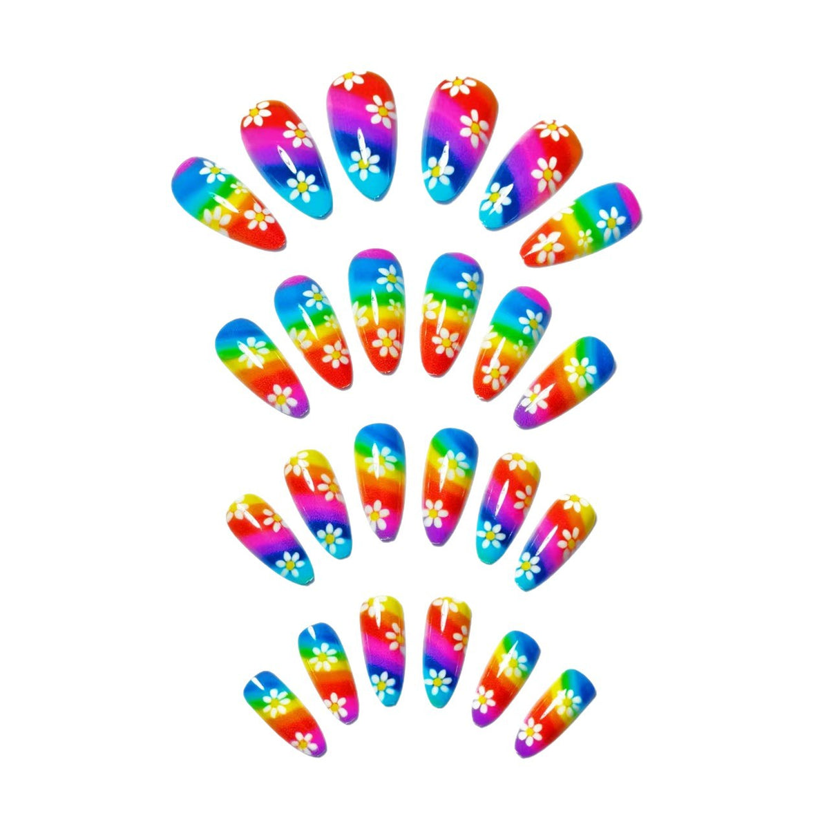Siopsrl | Creative Nail Art with Colorful Rainbow Design and Playful Flower Motifs Siopsrl