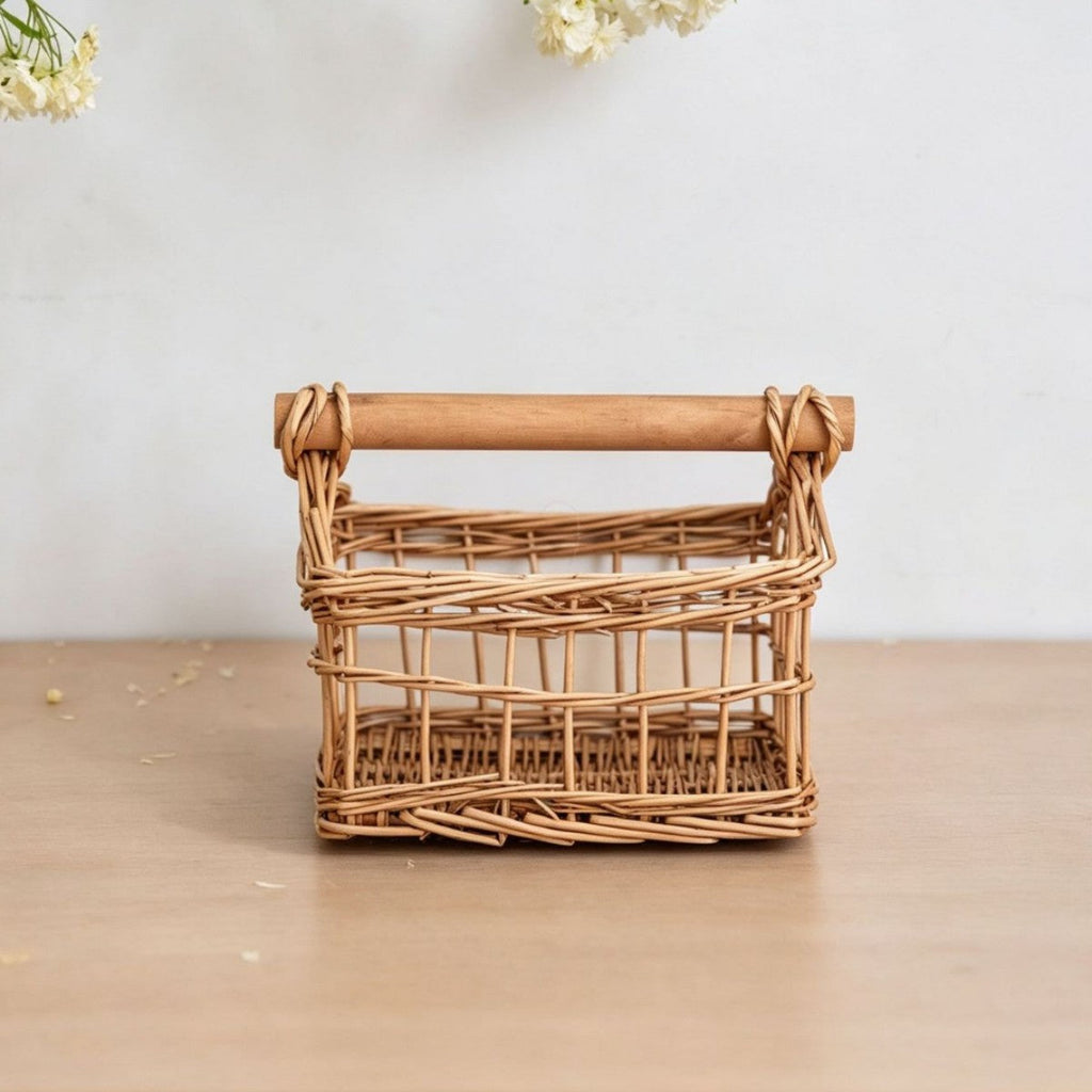 Handcrafted storage basket with wooden handle Siopsrl