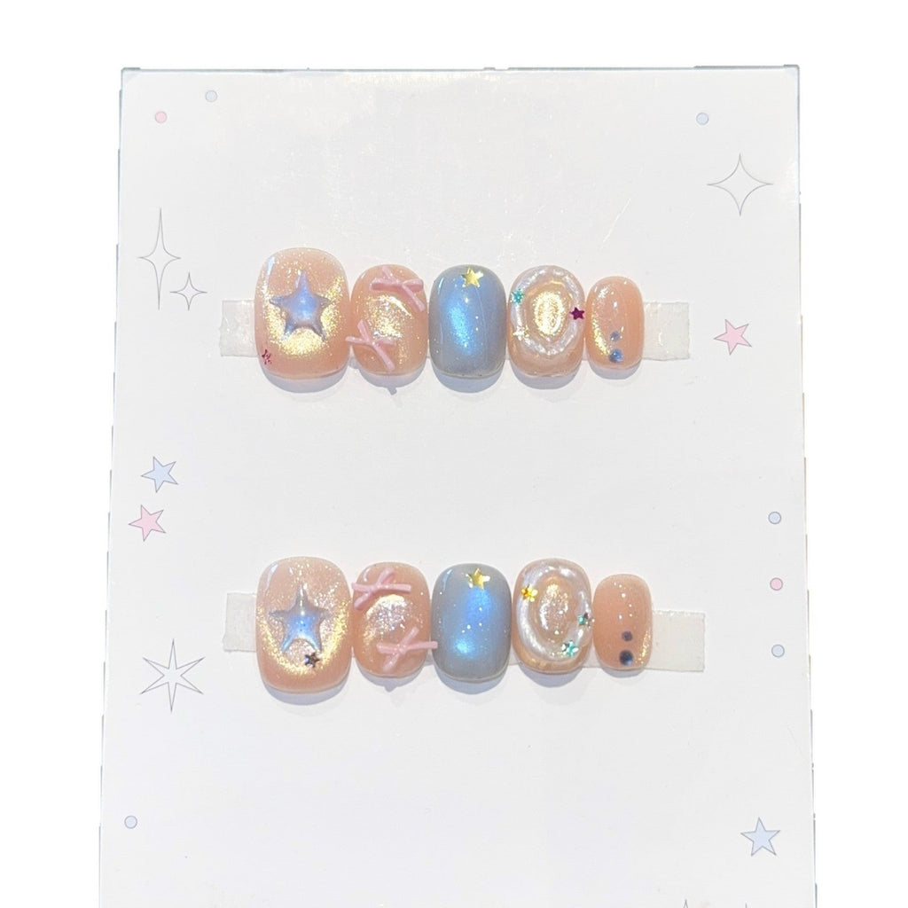 Siopsrl | Artificial Nail Set with Sparkling Star and Glitter Motifs Siopsrl