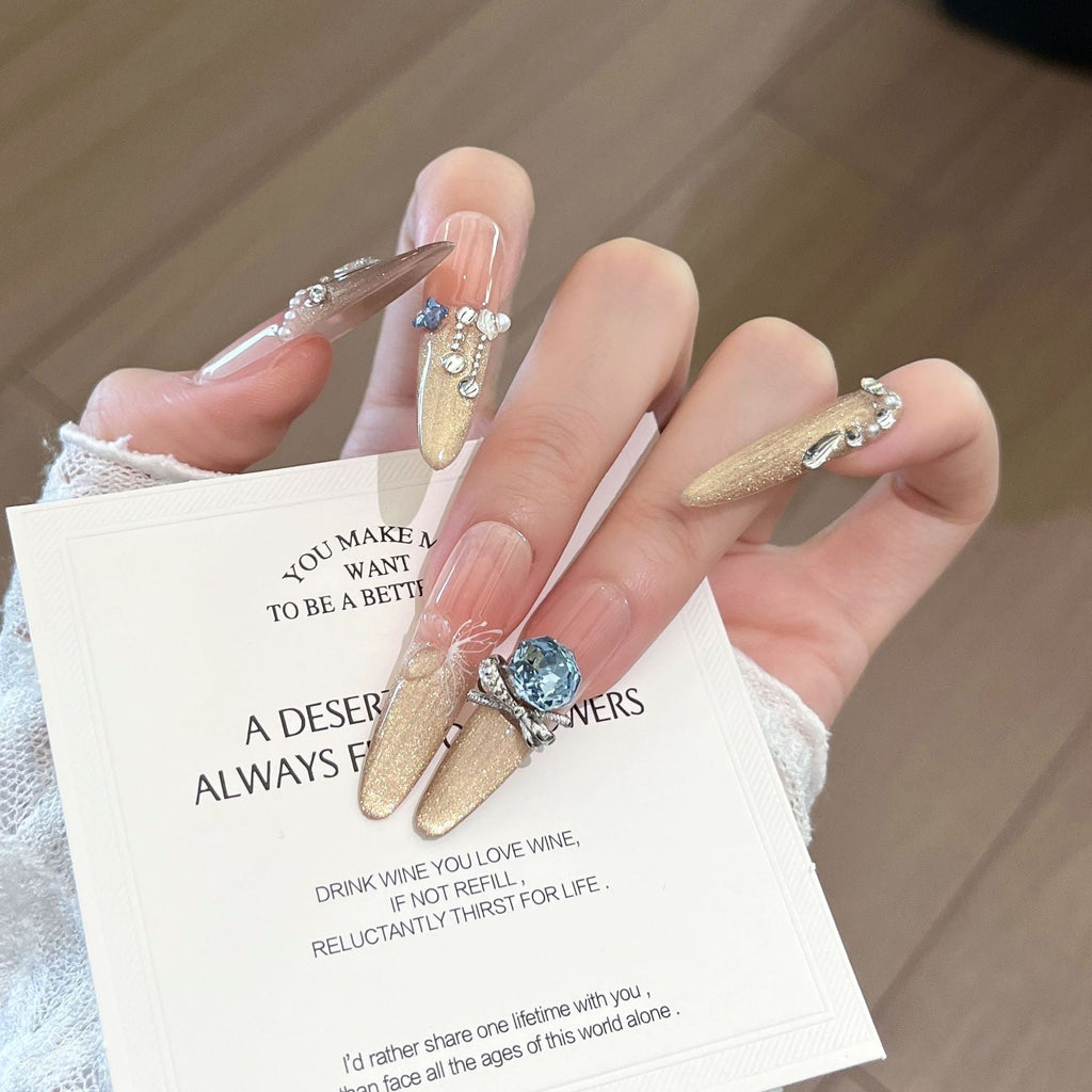 Siopsrl | Decorative Press-On Nails with Gem Accents Siopsrl