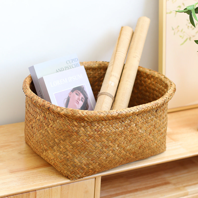 Unisex Natural Fiber Storage Basket with Wide Rim Siopsrl