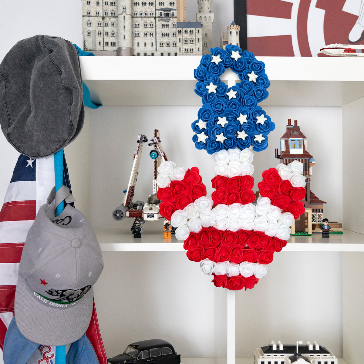 Siopsrl | Unisex nan patriotic pom pom front door wreath with star embellishments Siopsrl