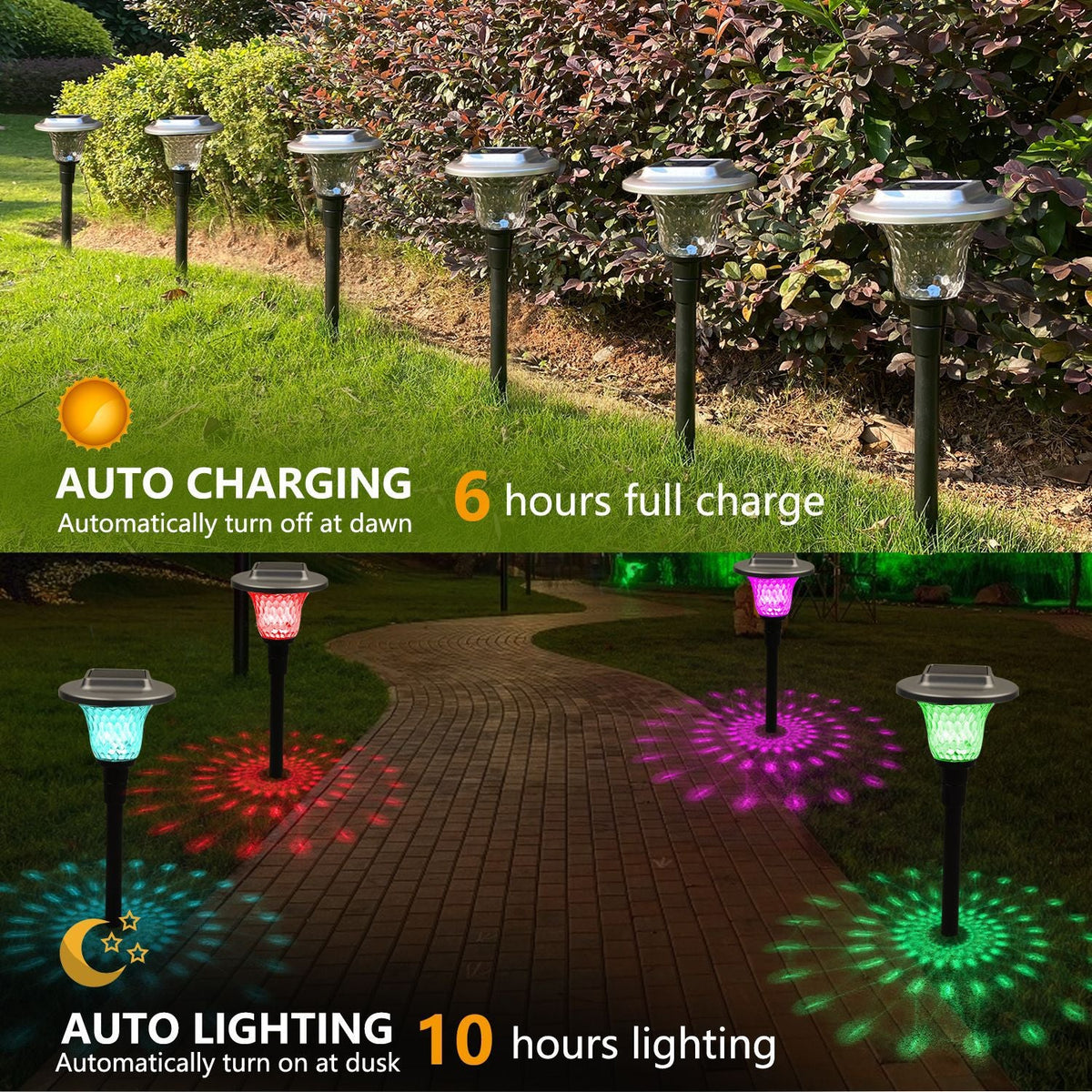 Siopsrl | Solar LED Projecting Pathway Stake Lights With Color-Changing Crystal Lens And Dusk-To-Dawn Sensor Siopsrl
