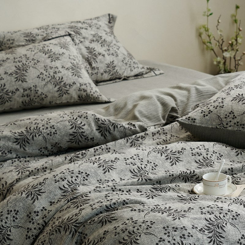 Bedding set made of cotton-linen with floral vintage print