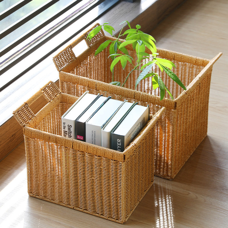 Versatile Storage Basket with Practical Handling with a Handwoven Design