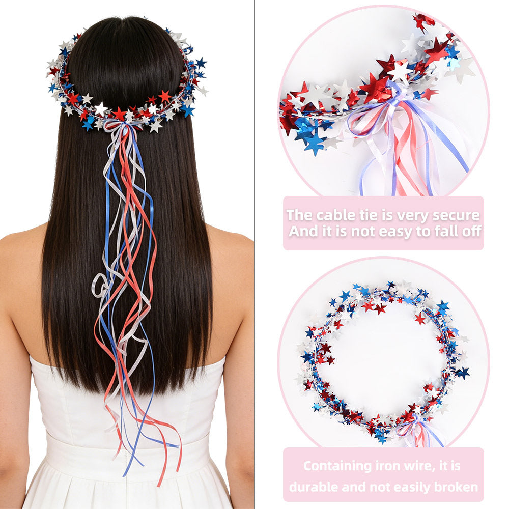 Unisex nan metallic star garland hoop with long ribbon tails for door and ceiling decor Siopsrl