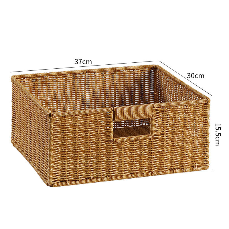 Handwoven Rectangular Storage Basket with Cut-Out Handles Siopsrl