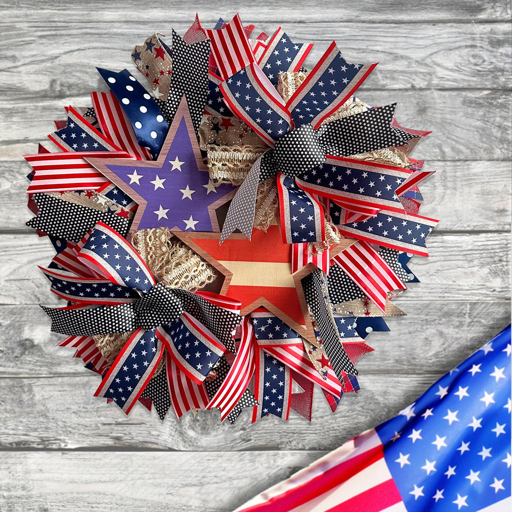 Siopsrl | Unisex nan more patriotic door wreath made of ribbon and wooden stars Siopsrl