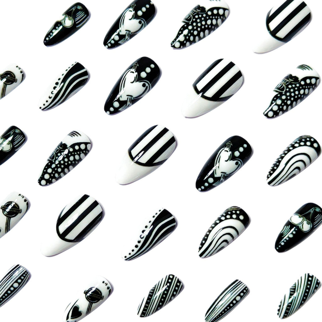 Siopsrl | Creative Art Nails in Elegant Black-and-White Design Siopsrl