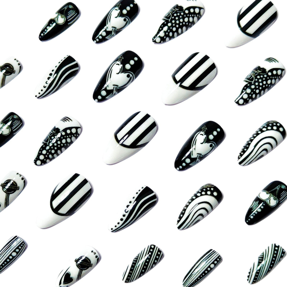 Siopsrl | Creative Art Nails in Elegant Black-and-White Design Siopsrl