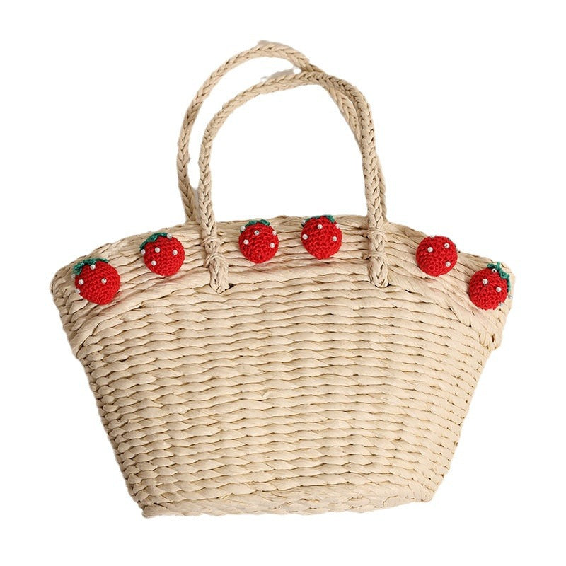 Handmade basket bag with playful strawberry motif Siopsrl