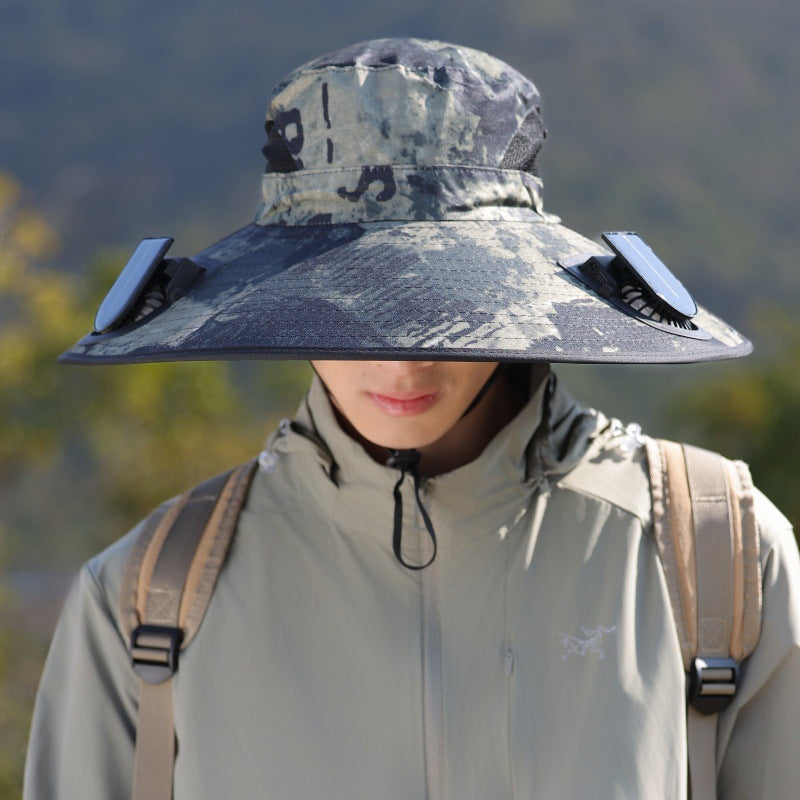 Siopsrl | Wide-brimmed outdoor sun hat with solar-powered micro fan, breathable mesh and adjustable chin strap Siopsrl