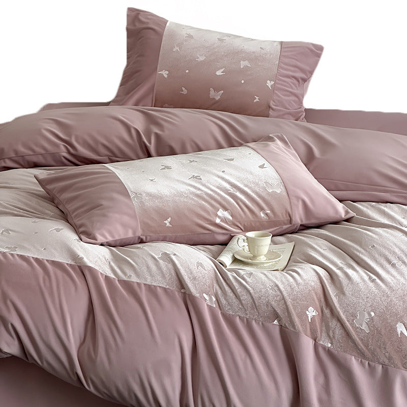 Luxurious bedding set with silk matte finish and butterfly jacquard