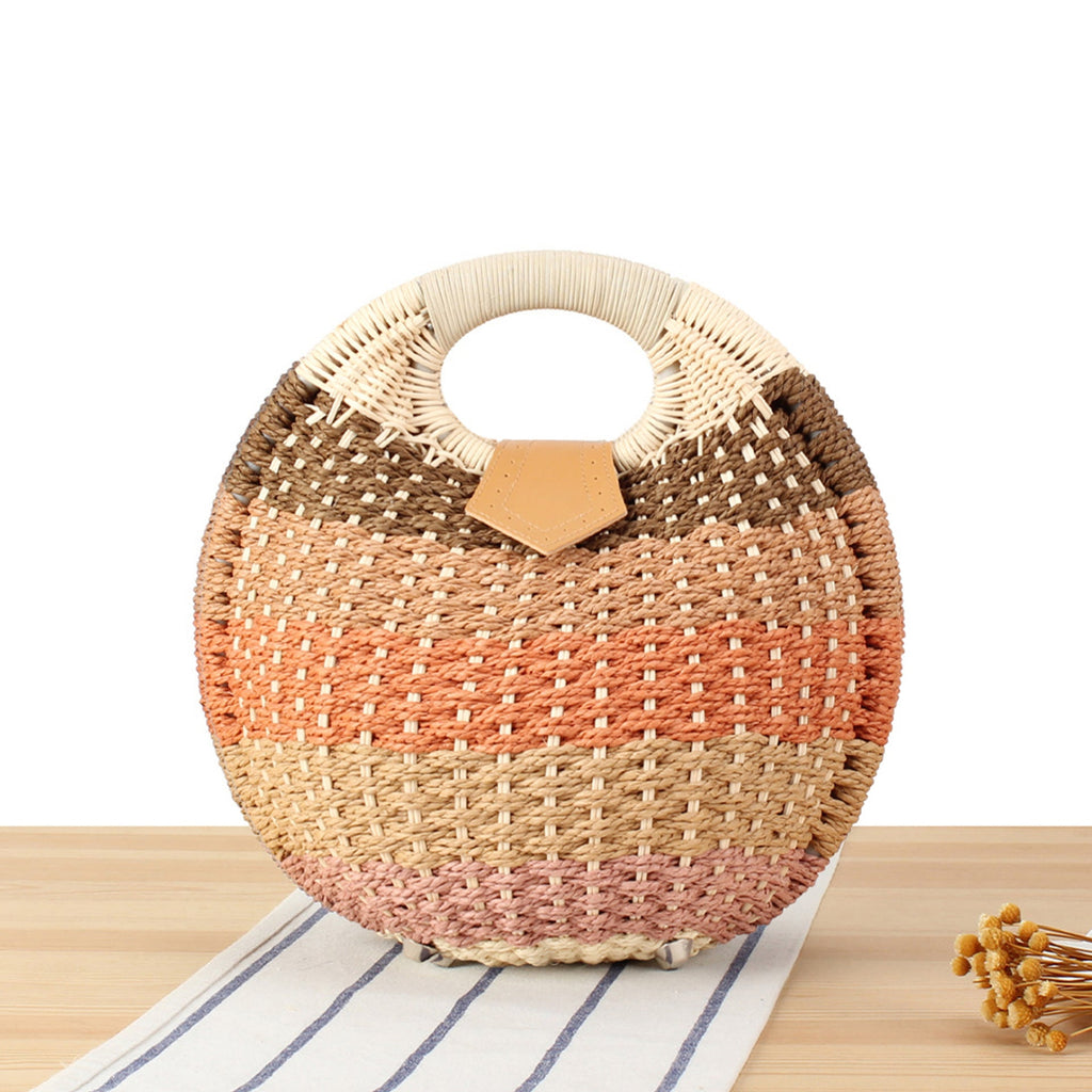 Siopsrl | Round straw bag with elegant leather handle Siopsrl