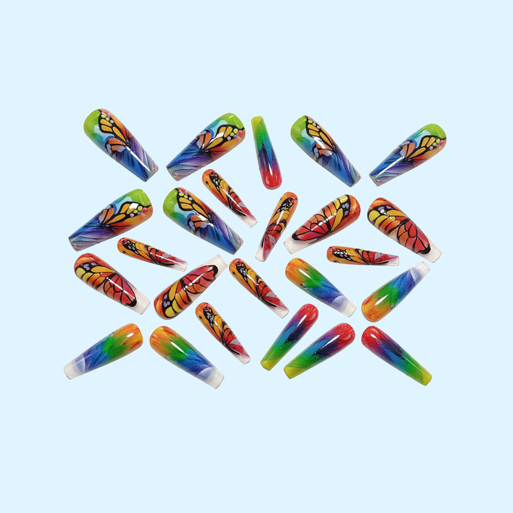 Siopsrl | Artificial nails with colorful butterfly design and holographic accents Siopsrl