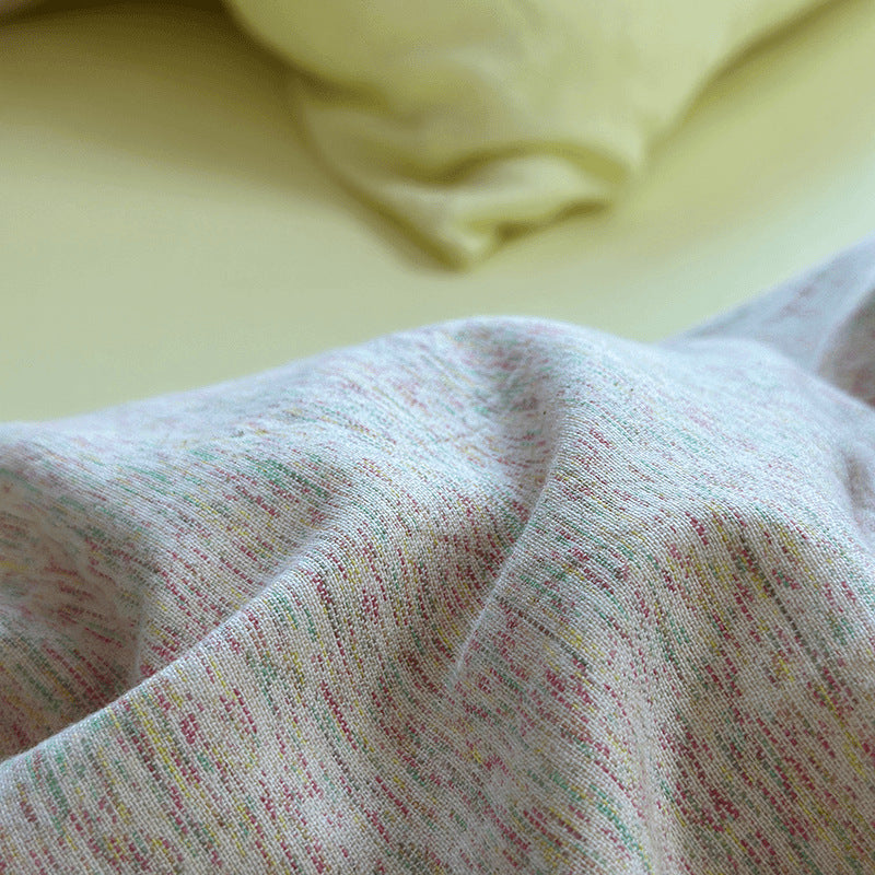 Three-piece cozy throw blanket and bedspread set made of cotton-linen mix