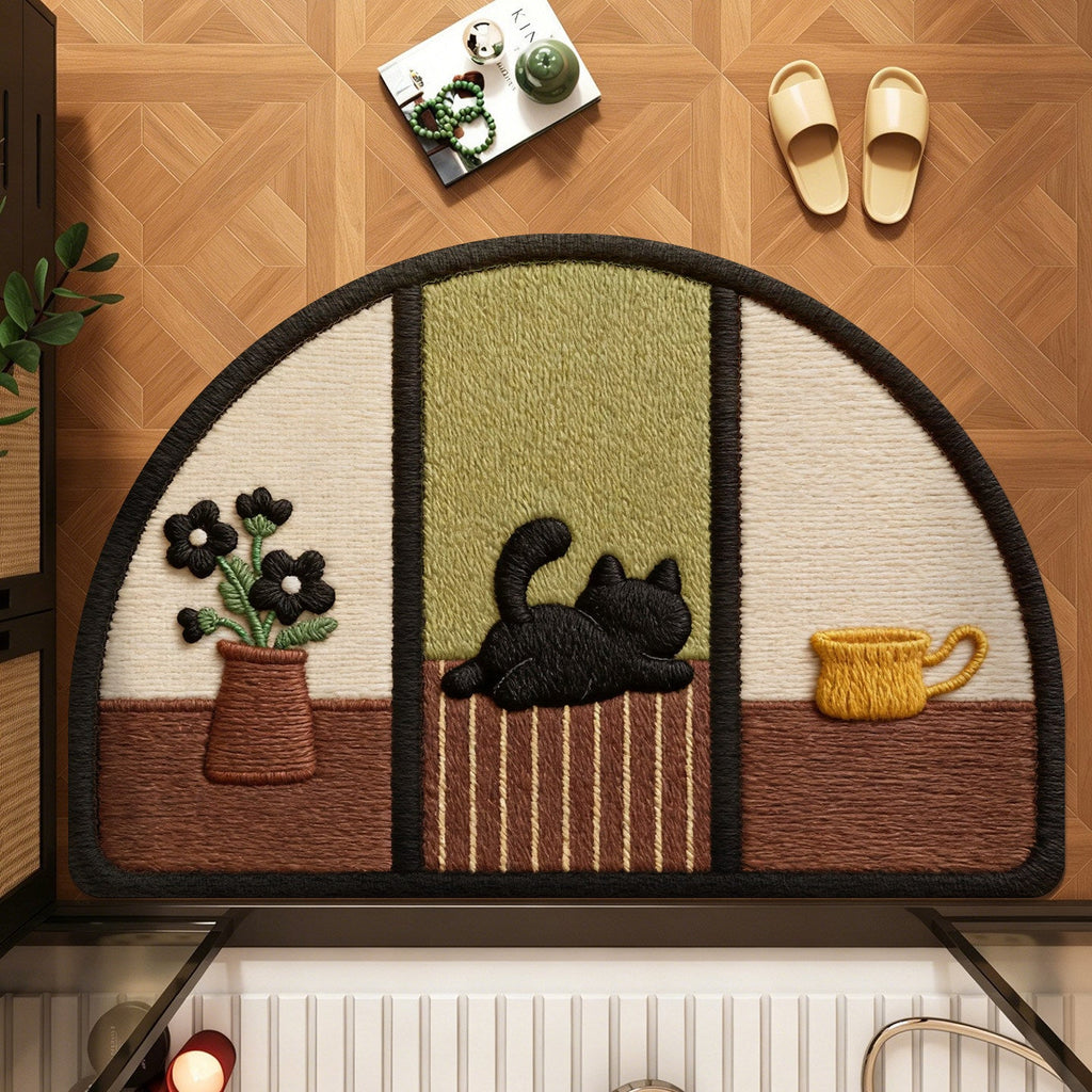 Siopsrl | Cute Cat-Themed Half-Moon Area Rug Siopsrl