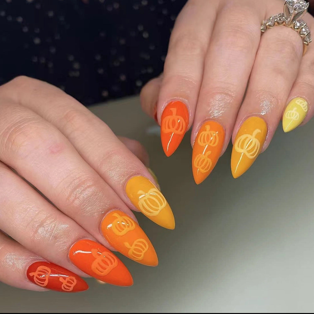 Siopsrl | Artistic Pumpkin-Themed Press-On Nail Set Siopsrl