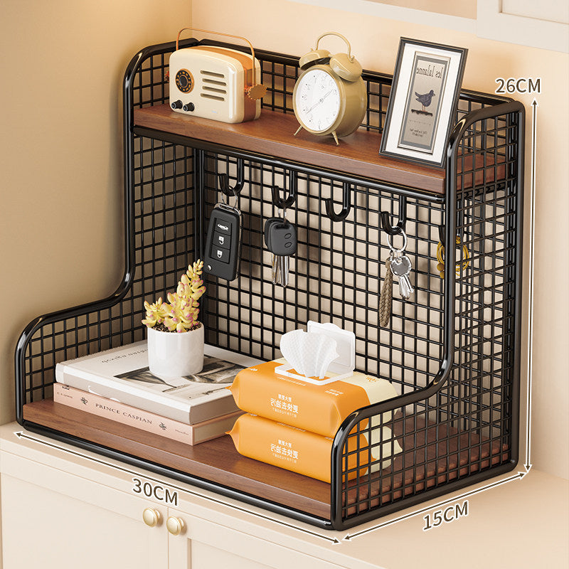 Wall-Mounted Double-Shelf Organizer with Hooks Siopsrl