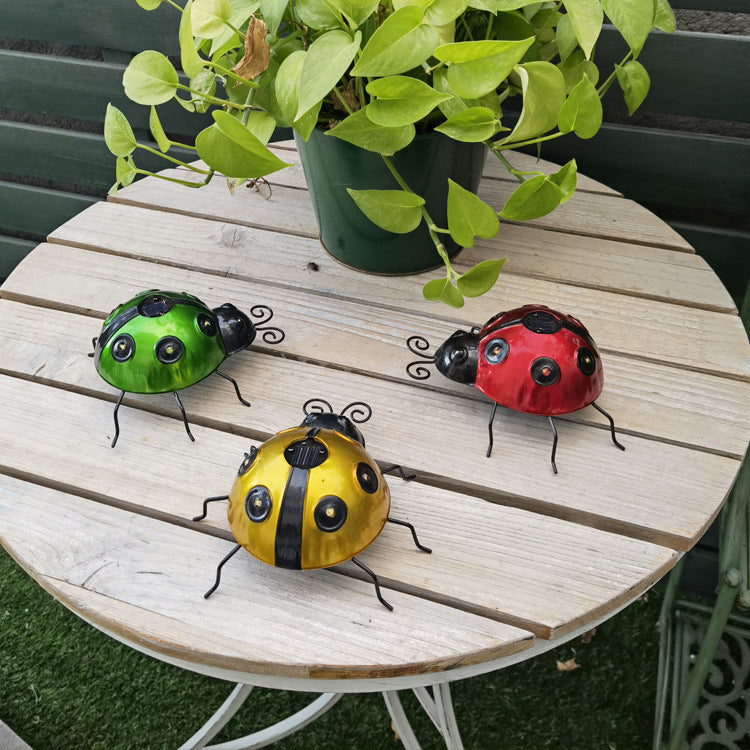 Decorative Solar-Powered Metal Ladybug Garden Lights With Warm LED Accents Siopsrl
