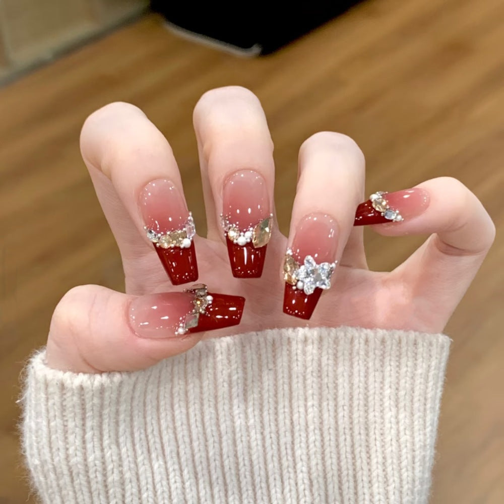 Siopsrl | Elegant Artificial Nails with Shimmering Gradient Color and Floral Accents Siopsrl