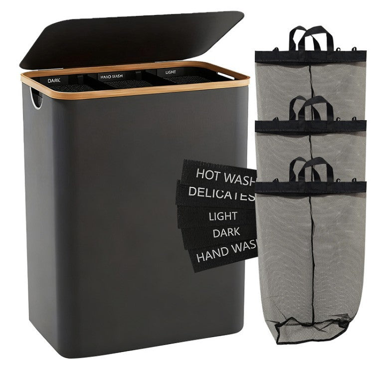 Laundry separation system with bamboo lid and multiple compartments Siopsrl
