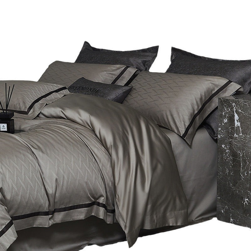 Luxurious satin cotton bedding set with fine piping
