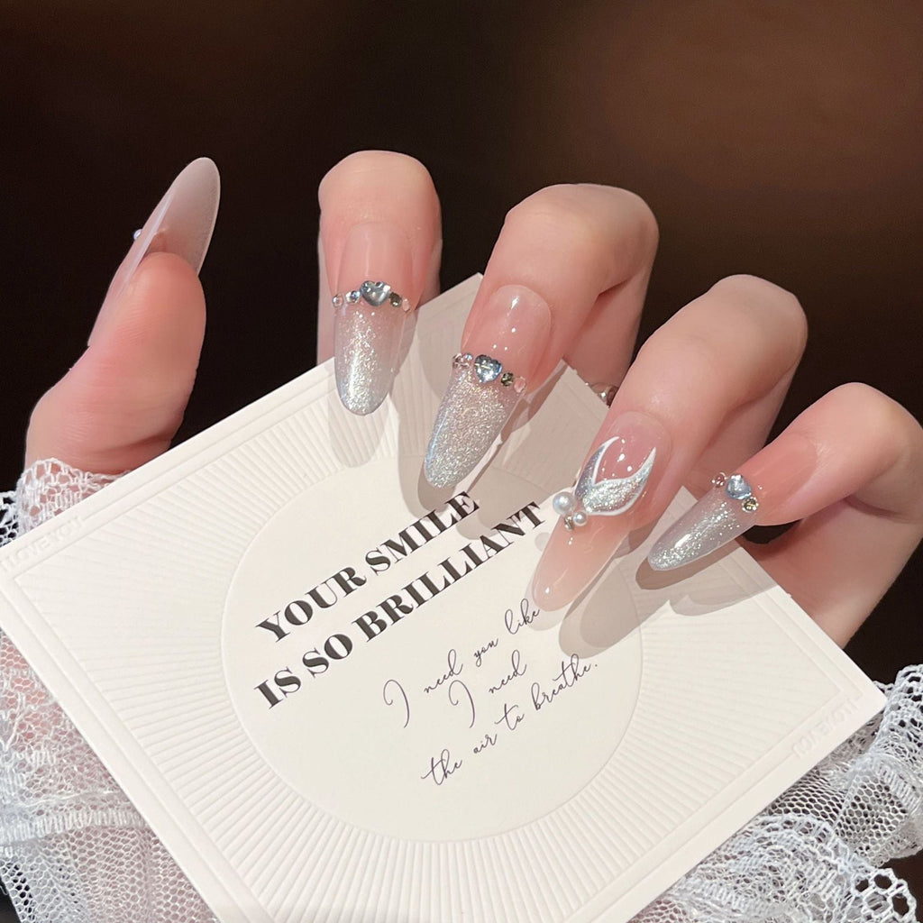 Siopsrl | Decorative Press-On Nails with Gem Accents Siopsrl