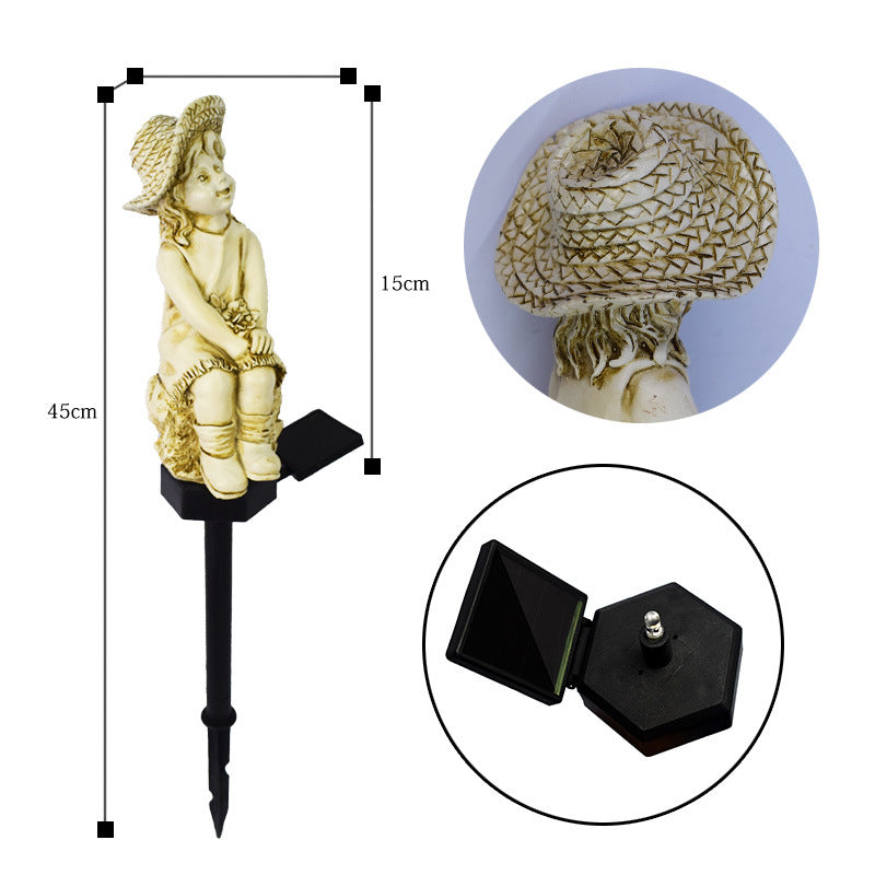 Decorative Solar Garden Stake Statue Resin Girl Figurine With Integrated Solar LED And Weatherproof Spike Siopsrl