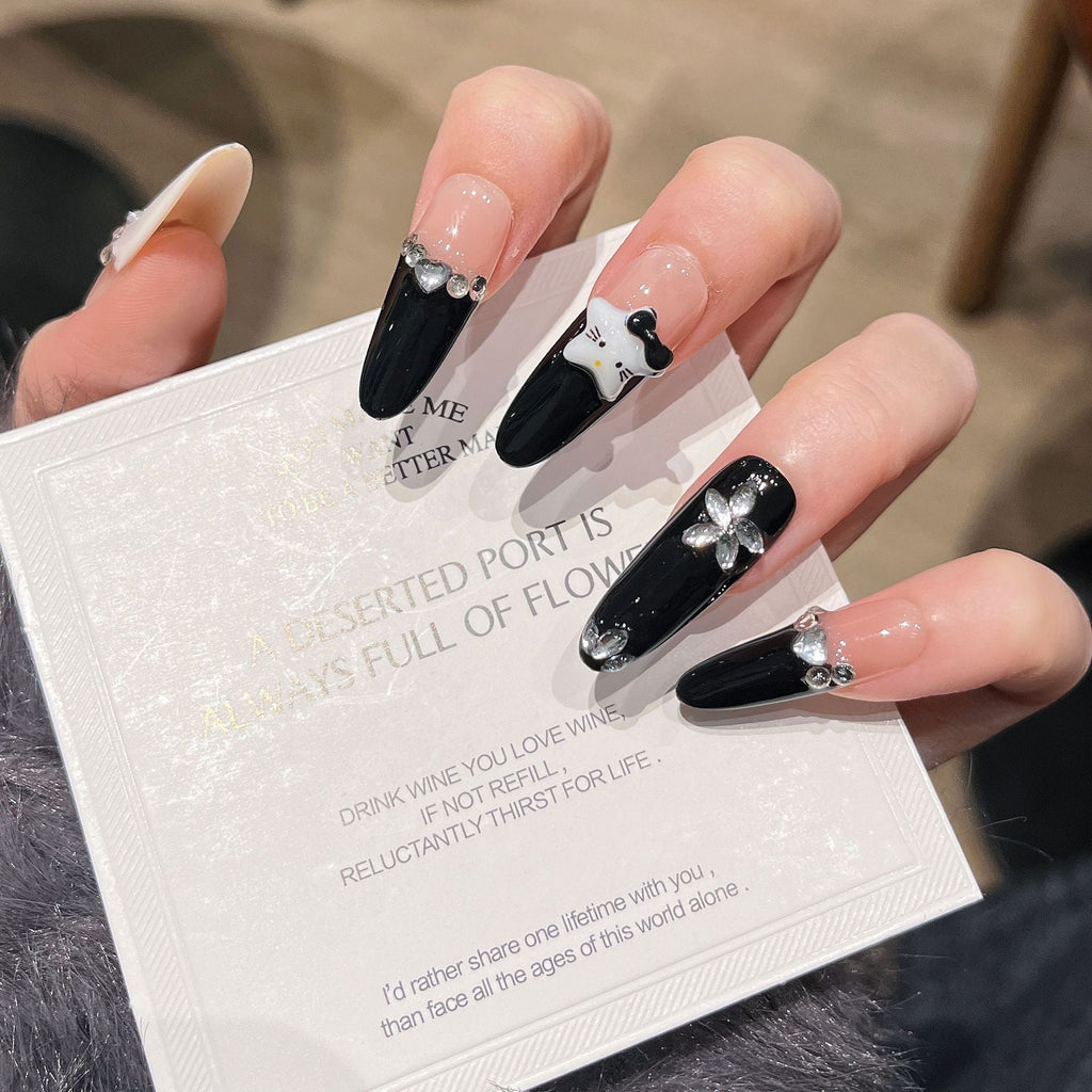 Siopsrl | Decorative Press-On Nails with Gem Accents Siopsrl