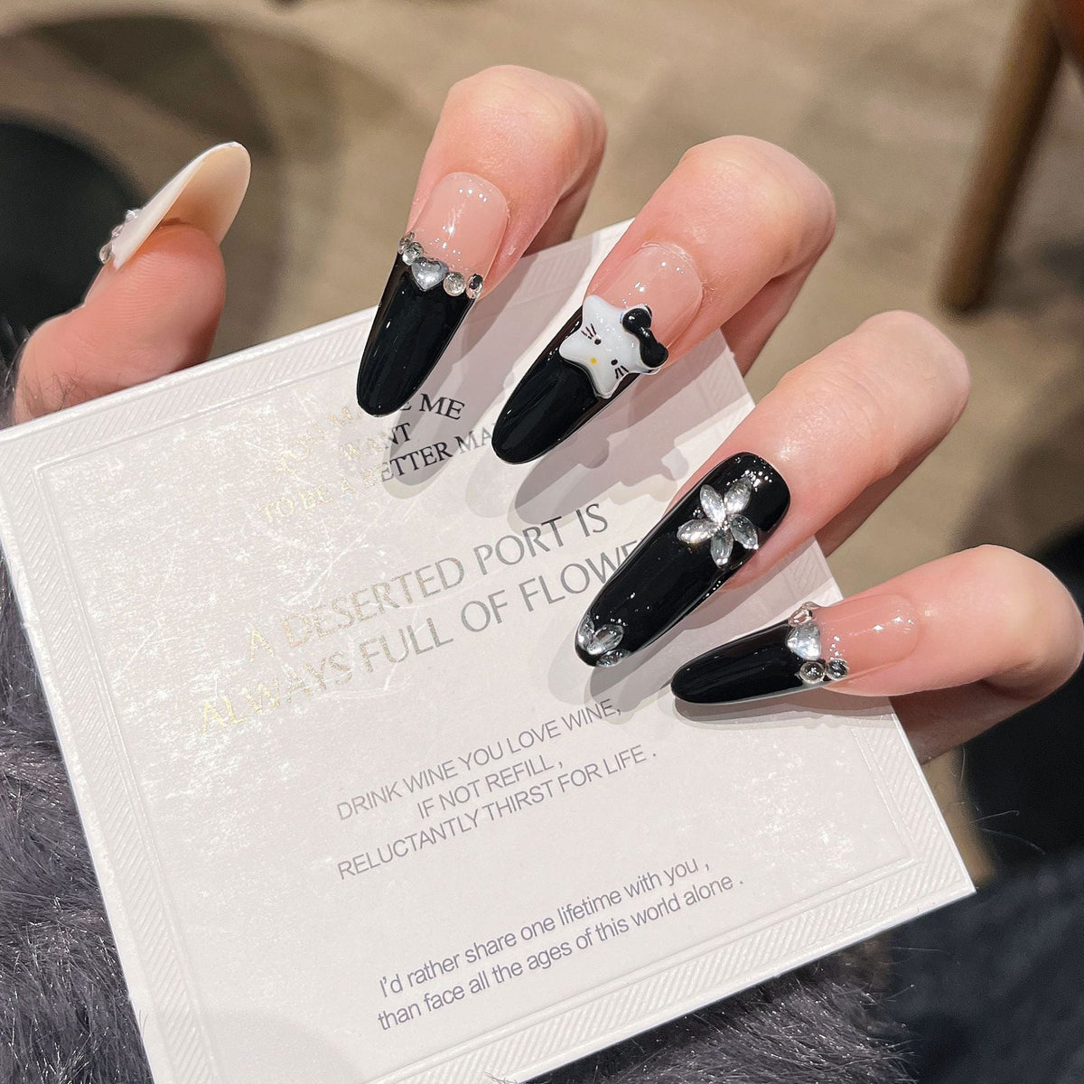 Siopsrl | Decorative Press-On Nails with Gem Accents Siopsrl