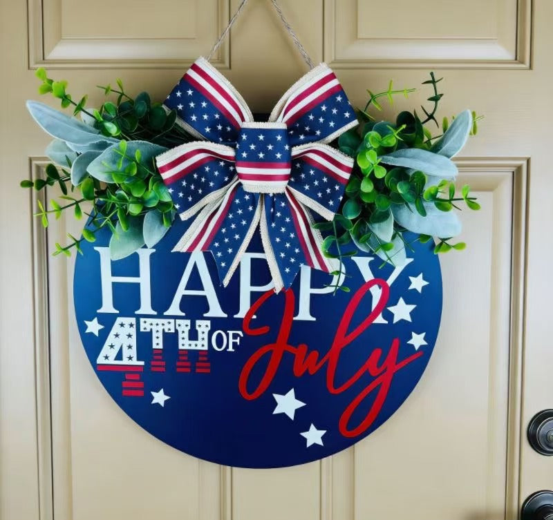 Siopsrl | Unisex nan Patriotic Round Wooden Door Sign with Bow and Faux Greenery Siopsrl