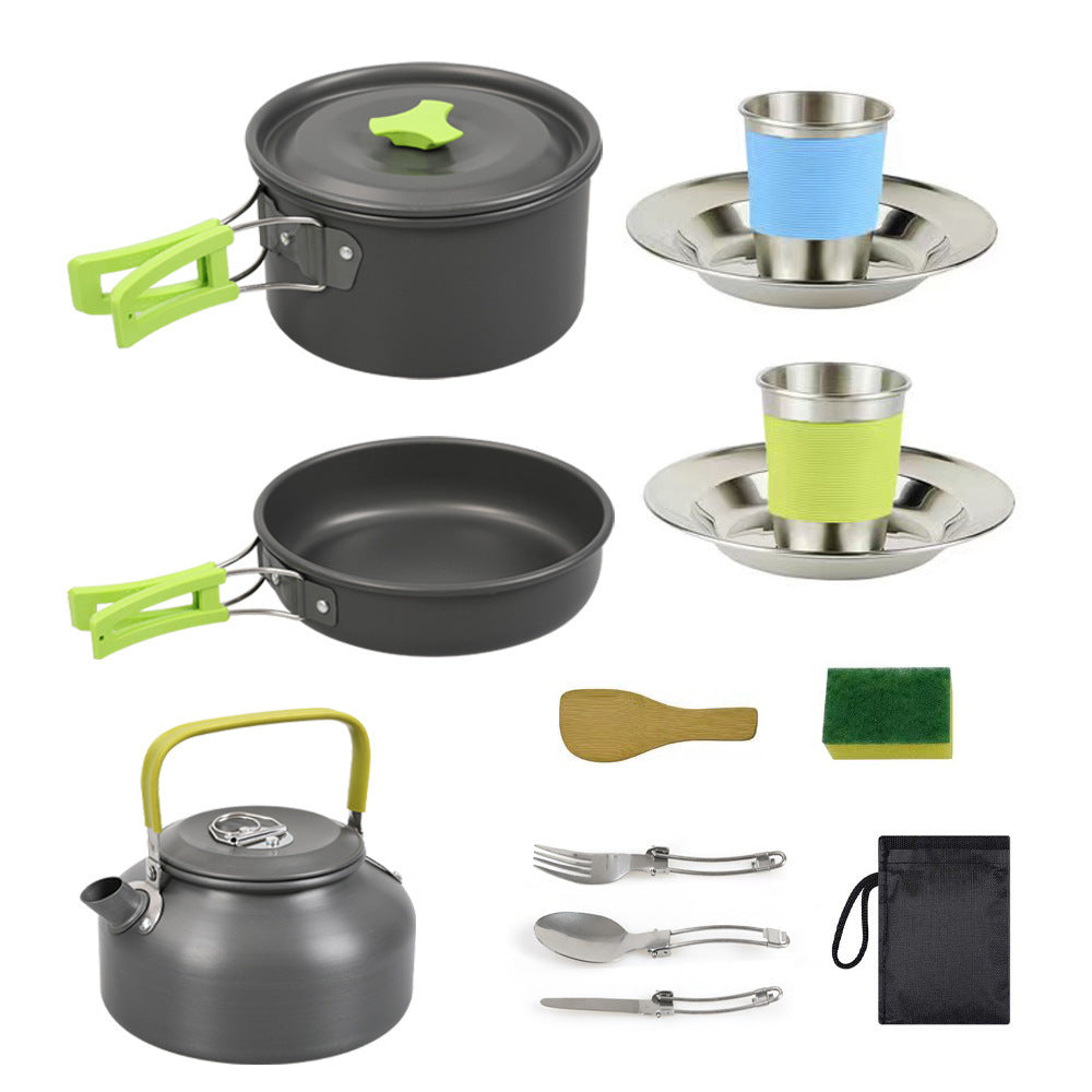 Siopsrl | lightweight hard-anodized camping cookware set with folding handles compact kettle and stainless cup plates Siopsrl