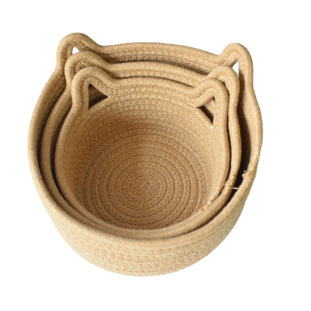 Cat-Eared Woven Storage Basket Siopsrl